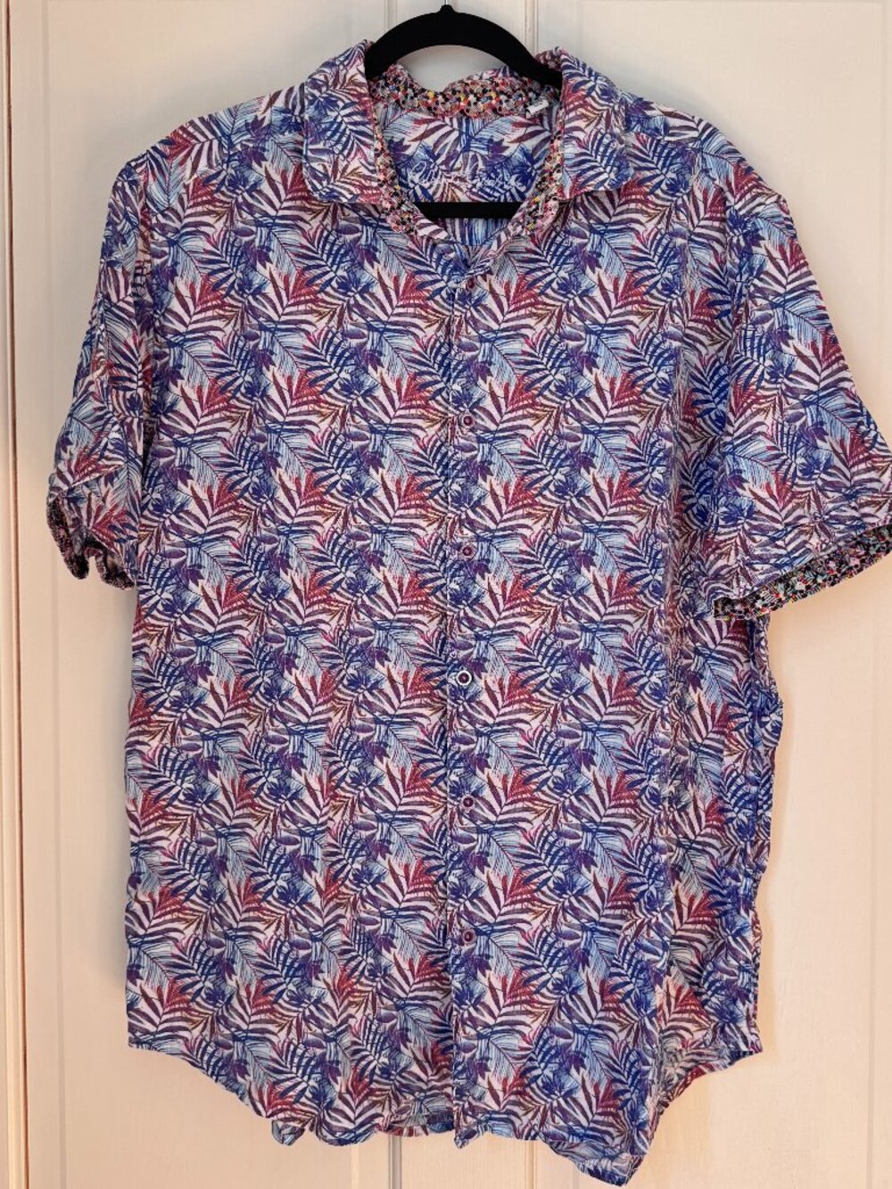 Robert Graham Mens Floral Palm Short Sleeve Teigen Linen Blend Shirt Size 2XL
